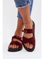 Dámské pantofle s pásky a zlatým přezkou Bordó Selorina Dámské pantofle s pásky a zlatým přezkou Bordó Selorina