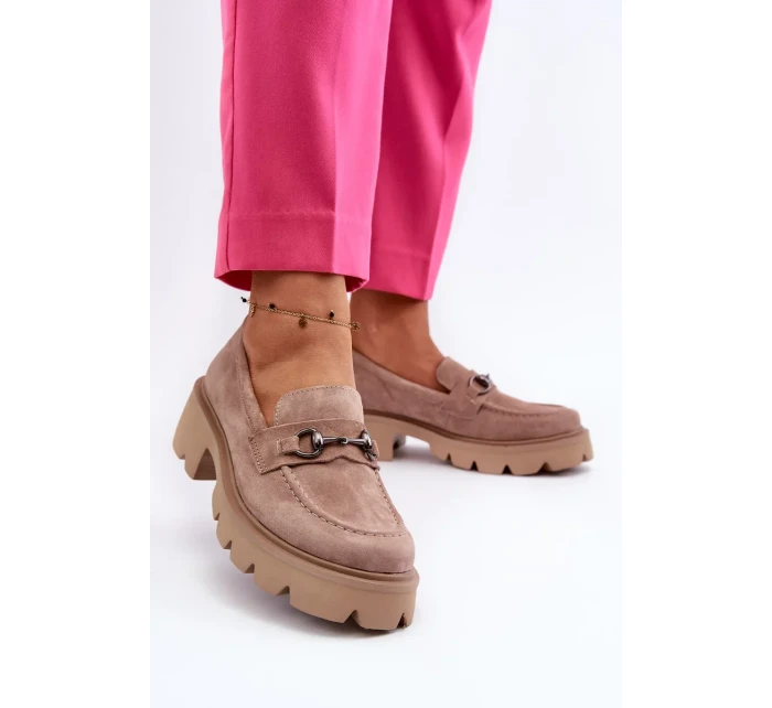 Robustní dámské béžové semišové mokasíny Neloria Robustní dámské béžové semišové mokasíny Neloria