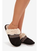 Dámské pantofle s kožíškem a výšivkou – černé Devianne Dámské pantofle s kožíškem a výšivkou – černé Devianne