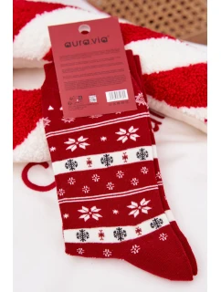 Pánské vánoční ponožky se liškou v svetru – červené