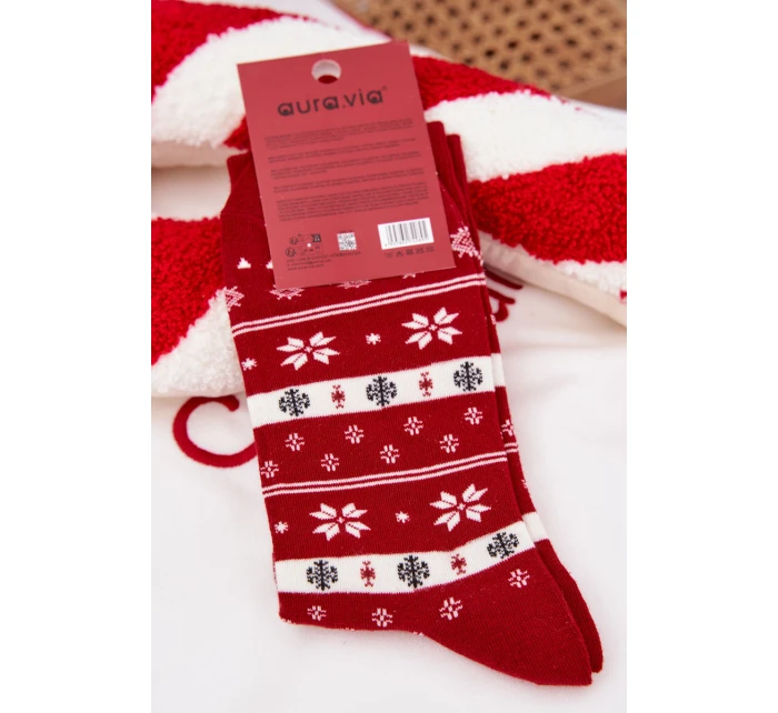 Pánské vánoční ponožky se liškou v svetru – červené Pánské vánoční ponožky se liškou v svetru – červené