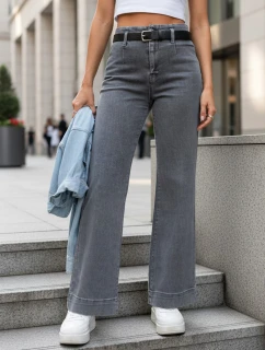 Jeansy damskie wide leg z wysokim stanem szare FashionStreet UY2908