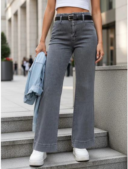 Dámské džíny s vysokým pasem a širokými nohavicemi šedé FashionStreet UY2908