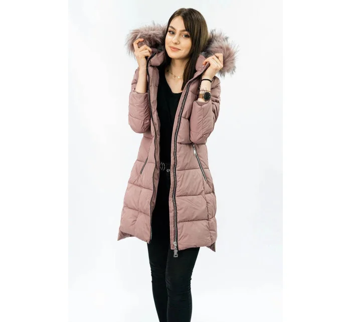 PIKOWANA DAMSKA KURTKA ZIMOWA Z KAPTUREM RÓŻ model 21242060 - Libland