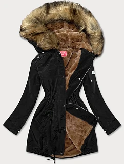 Dámská parka s kožešinovou podšívkou černá (m-21506)