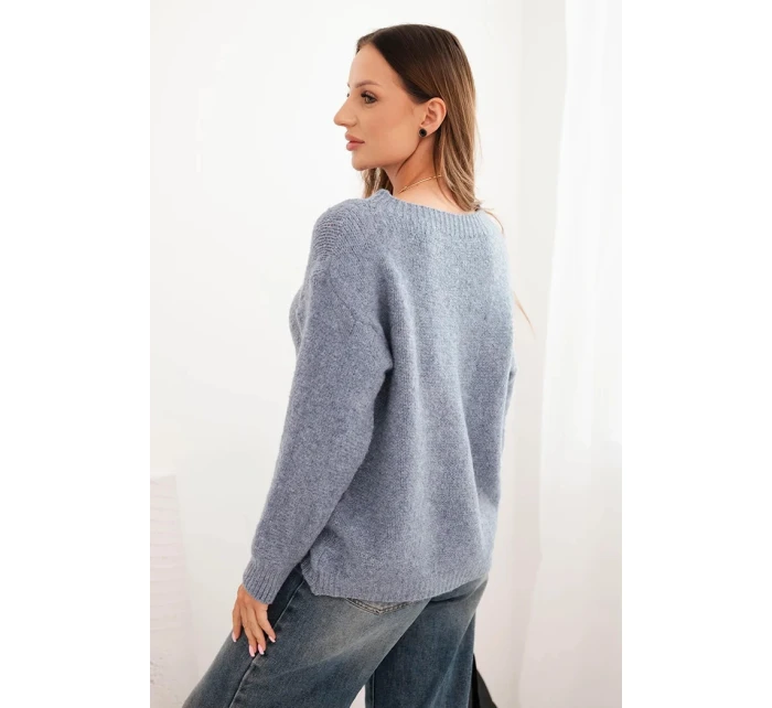 Dámský svetr s vlnou, s dlouhým rukávem a kulatým výstřihem, jeansový Dámský svetr s vlnou, s dlouhým rukávem a kulatým výstřihem, jeansový