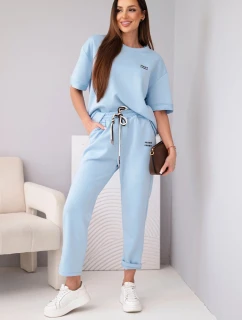 Dámský komplet viskózový máslo s krátkým rukávem a kalhotami s ohrnutým nohavicí modrý