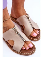 Dámské pantofle s ozdobným zipem Béžová model 21617391 - Boto