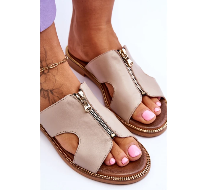 Dámské pantofle s ozdobným zipem Béžová model 21617391 - Boto