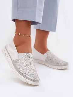 Dámské nazouvací kožené polobotky Maciejka 03512-70 Bílá-Stříbrná