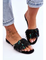 Dámské pantofle s módními ozdobami S.Barski Černá Dámské pantofle s módními ozdobami S.Barski Černá