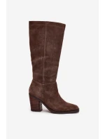 Dámské kozačky na sloupkovém podpatku se zipem Lissara – hnědé, eko semiš