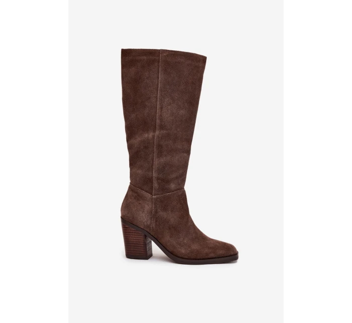 Dámské kozačky na sloupkovém podpatku se zipem Lissara – hnědé, eko semiš