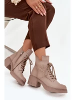 Dámské boty Vinceza – béžové, kožené, s blokovým podpatkem