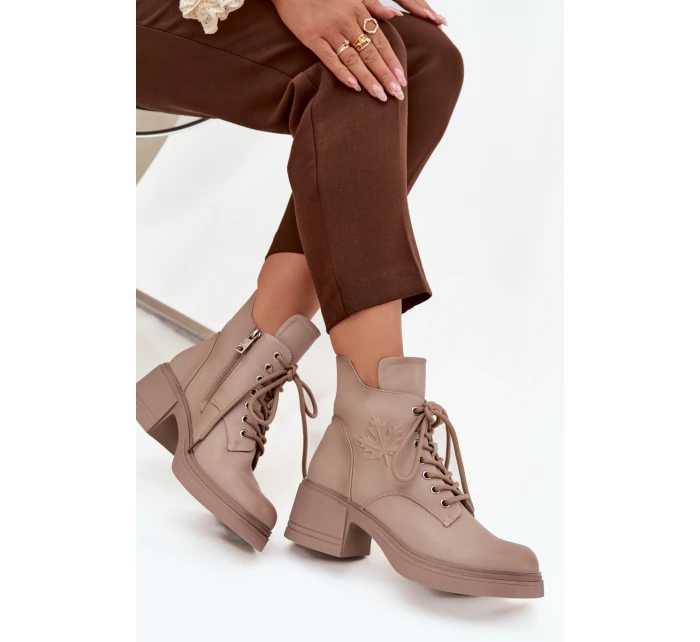 Dámské boty Vinceza – béžové, kožené, s blokovým podpatkem