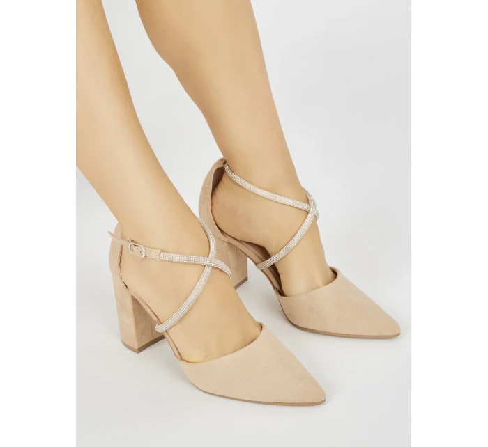 Moderní dámské hnědé  lodičky na širokém podpatku