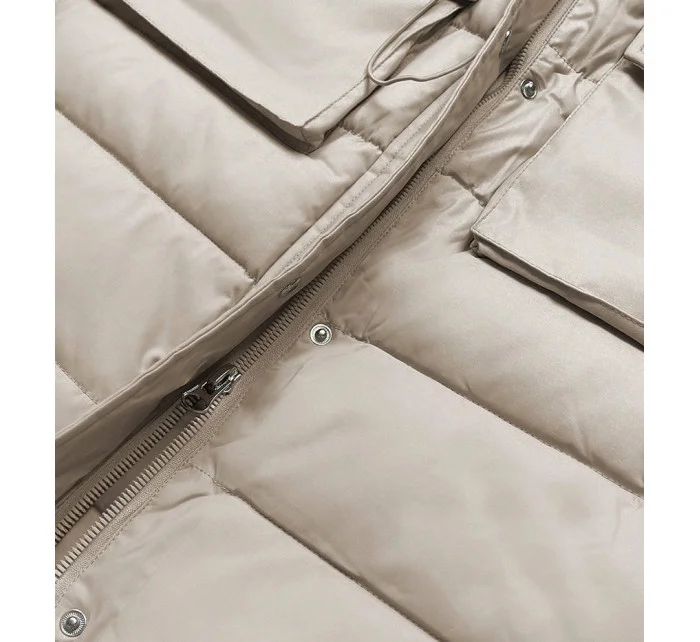 Béžová dámská péřová vesta s kapucí (CAN-860)