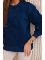 Zateplená mikina se stahovacím lemem a ozdobnými mašličkami námořnictvo Zateplená mikina se stahovacím lemem a ozdobnými mašličkami námořnictvo