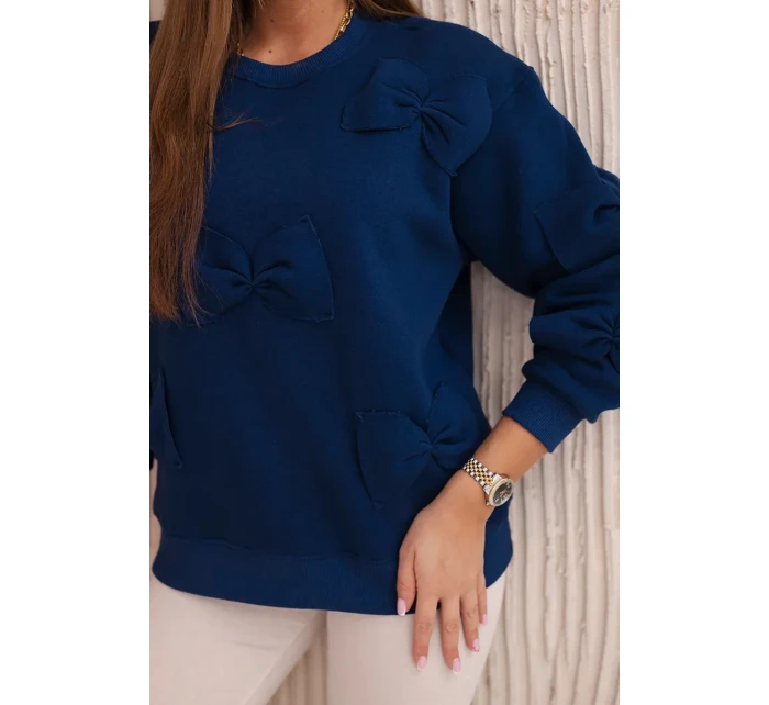 Zateplená mikina se stahovacím lemem a ozdobnými mašličkami námořnictvo Zateplená mikina se stahovacím lemem a ozdobnými mašličkami námořnictvo