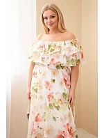 Dámské šaty Plus Size s volánem hiszpanka a elastickým pasem maxi olivová