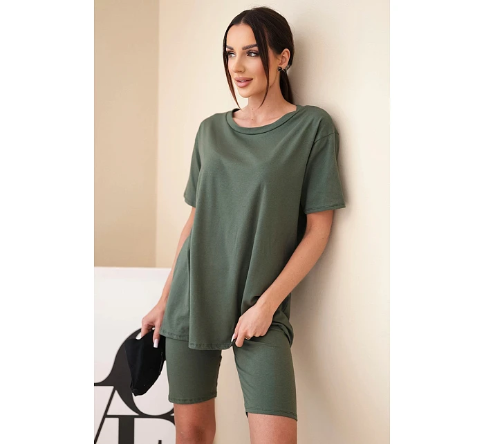 Dámský bavlněný komplet s krátkým rukávem a šortkami žlutý