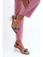 Průhledné sandály na podpatku s ozdobami zelené D&A MR38-D1