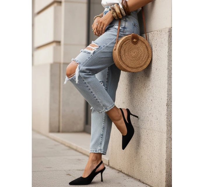 Dámské semišové jehlové boty s otevřeným podpatkem černé FashionStreet ZY1384 Dámské semišové jehlové boty s otevřeným podpatkem černé FashionStreet ZY1384