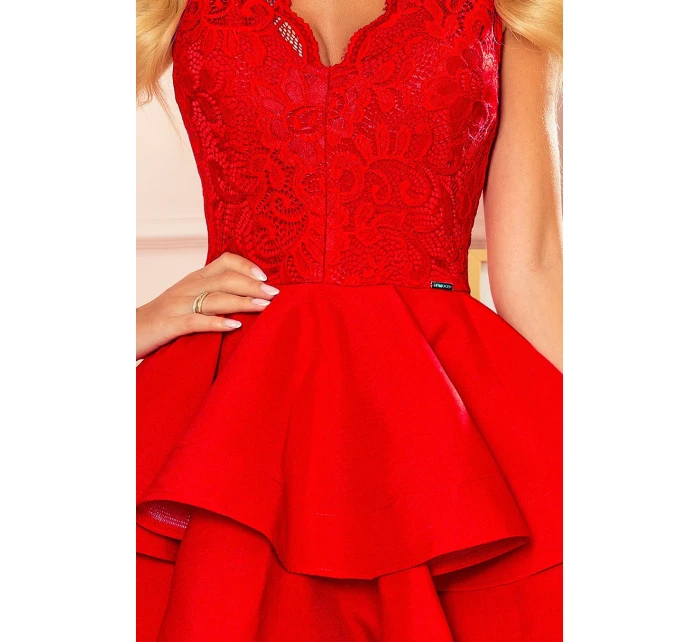 Exkluzivní červené dámské šaty s krajkovým výstřihem 321-1