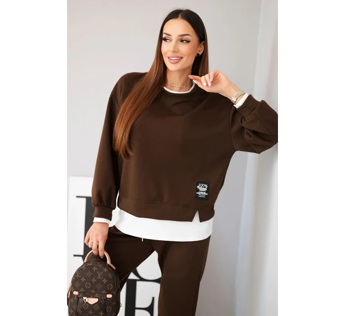 Dámský komplet s mikinou a tepláky hnědý model 21808621 - K-Fashion