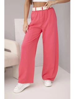 Dámské bavlněné kalhoty se širokými nohavicemi a páskem malinové