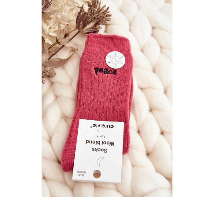 Dámské teplé ponožky s nápisem růžové