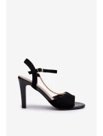 Dámské sandály na podpatku z eko semiše s řetízkem Sergio Leone SK925 černé