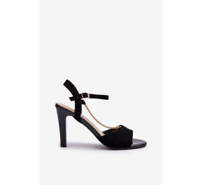 Dámské sandály na podpatku z eko semiše s řetízkem Sergio Leone SK925 černé