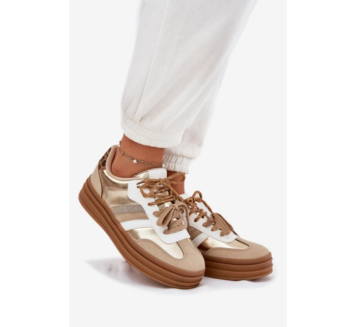 Dámské Tenisky Na Platformě S Dvojitým Šněrováním Leopardí Zlaté Klipy Dámské Tenisky Na Platformě S Dvojitým Šněrováním Leopardí Zlaté Klipy