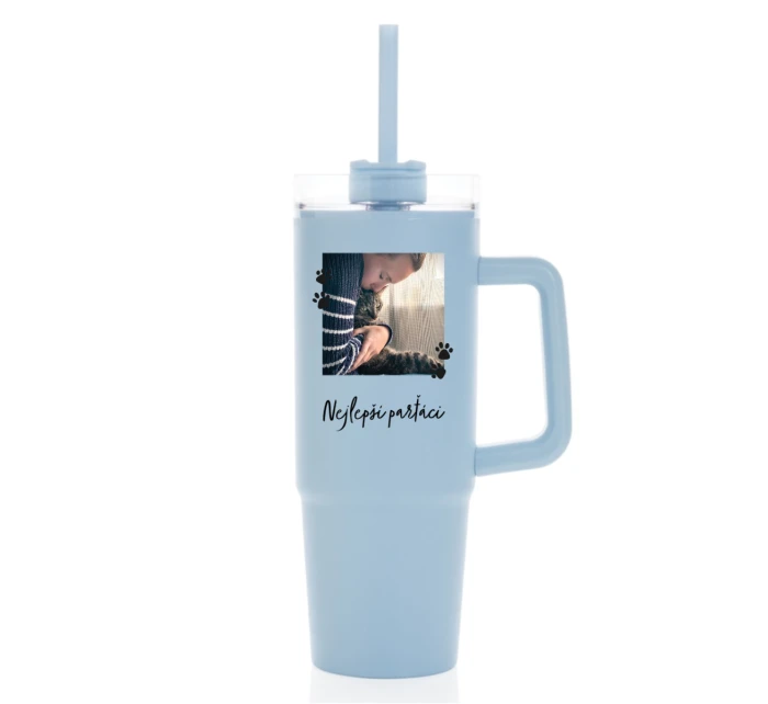 Personalizovaná termoska s průhledným víčkem - fotografie s mazlíčkem