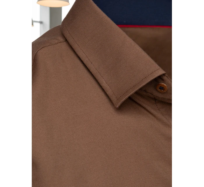Pánská elegantní hladká hnědá košile SLIM FIT FashionStreet DX2593