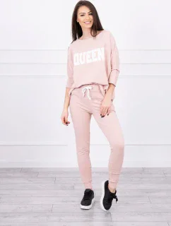 Sada s potiskem Queen tmavě pudrově růžová