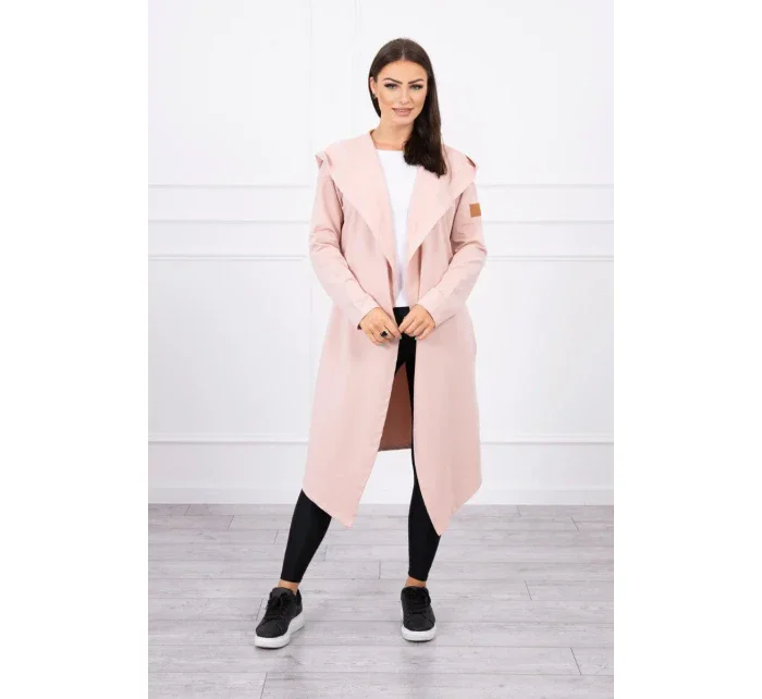 Dlouhý kabát s kapucí tmavě pudrově růžový