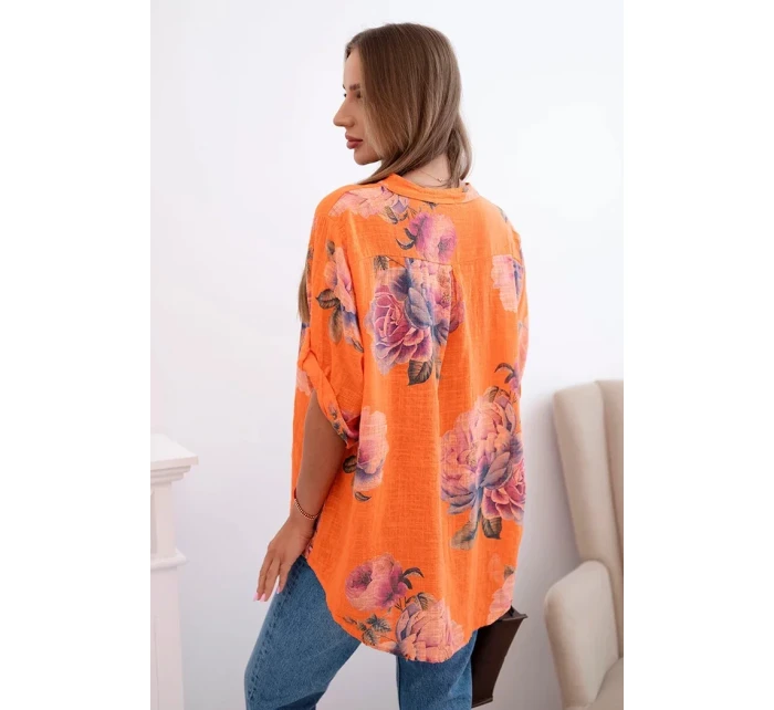 Dámská bavlněná halenka s květinovým vzorem pomeranč