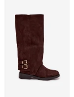 Zateplené dámské kozačky s přezkami čokoládové model 21715392 - Boto