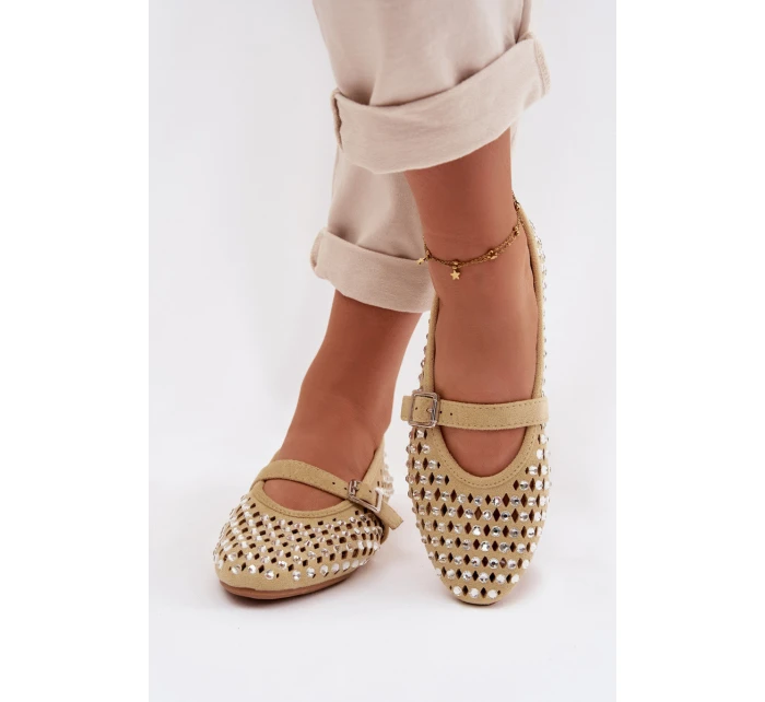 Dámské baleríny s krajkovým vzorem a kamínky Žluté Wilvessa Dámské baleríny s krajkovým vzorem a kamínky Žluté Wilvessa