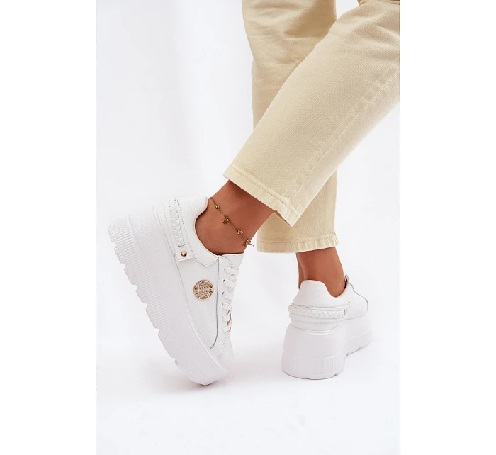 Kožené dámské tenisky na platformě model 22100258 bílé - D&A