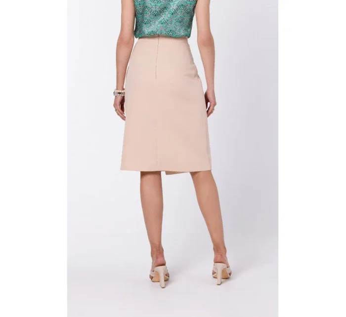 S343 Sukně áčkového střihu se zavinovacími detaily - béžová S343 Sukně áčkového střihu se zavinovacími detaily - béžová