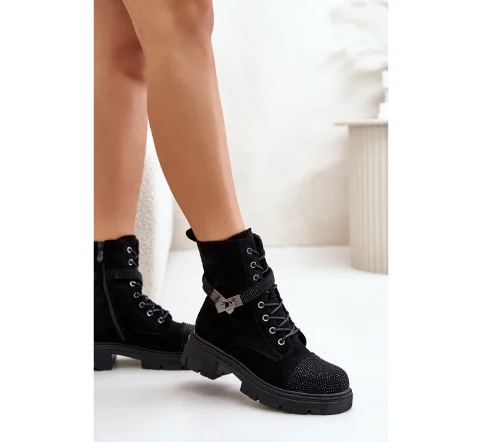 Zateplené Kotníkové Boty Workery s Ozdobou S.Barski Černé