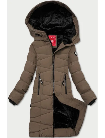 Hnědá dámská zimní bunda s kožešinovou podšívkou model 21777402 - LHD Hnědá dámská zimní bunda s kožešinovou podšívkou model 21777402 - LHD