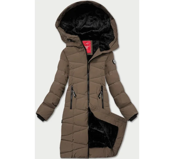 Hnědá dámská zimní bunda s kožešinovou podšívkou model 21777402 - LHD Hnědá dámská zimní bunda s kožešinovou podšívkou model 21777402 - LHD