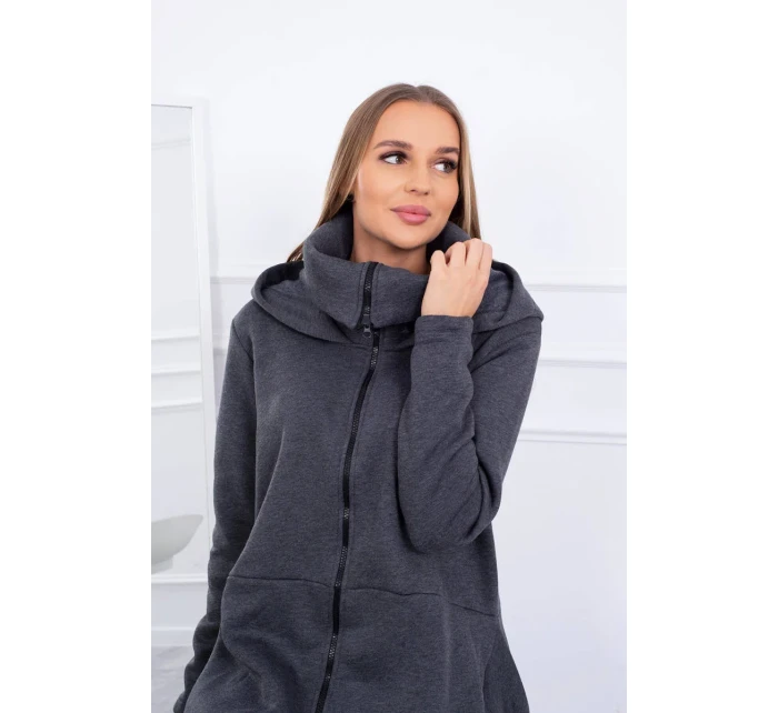 Zateplené šaty s delšími boky grafitové