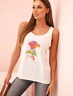 Dámská bavlněná halenka na ramínka s květinovým potiskem ecru