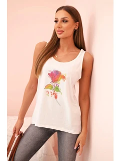 Dámská bavlněná halenka na ramínka s květinovým potiskem ecru