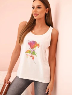 Dámská bavlněná halenka na ramínka s květinovým potiskem ecru
